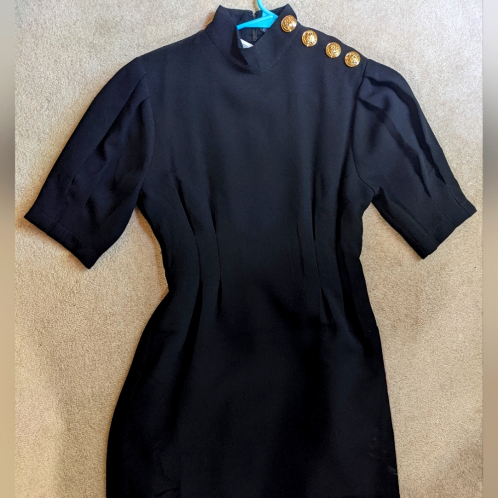 NWT High neck puff sleeve mini dress with gold buttons - Picture 2 of 6